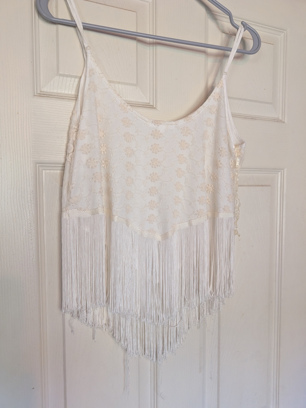 Fringe Lace Camisole Tank Top - White